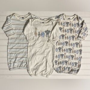 HB Baby Sleepers Size 0-6 Months White Blue Gray Animals Stripes Elastic Bottoms